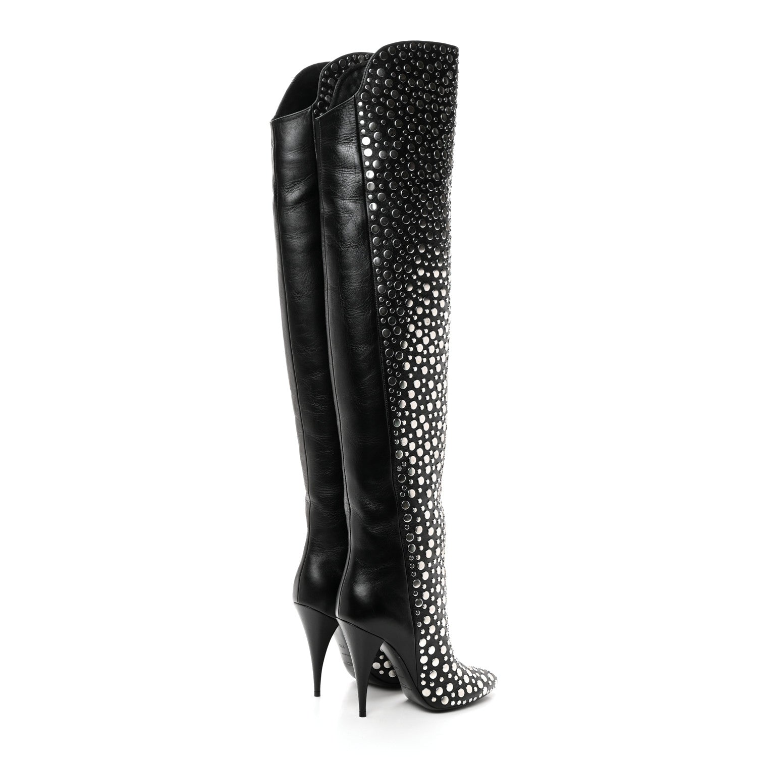 Saint Laurent Vertigo Stella Calfskin Nikel Palladio Kiki 110 Studded Over The Knee Boots 37.5 Black 4 of 8