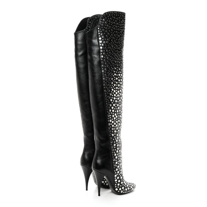 Saint Laurent Vertigo Stella Calfskin Nikel Palladio Kiki 110 Studded Over The Knee Boots 37.5 Black 4 of 8