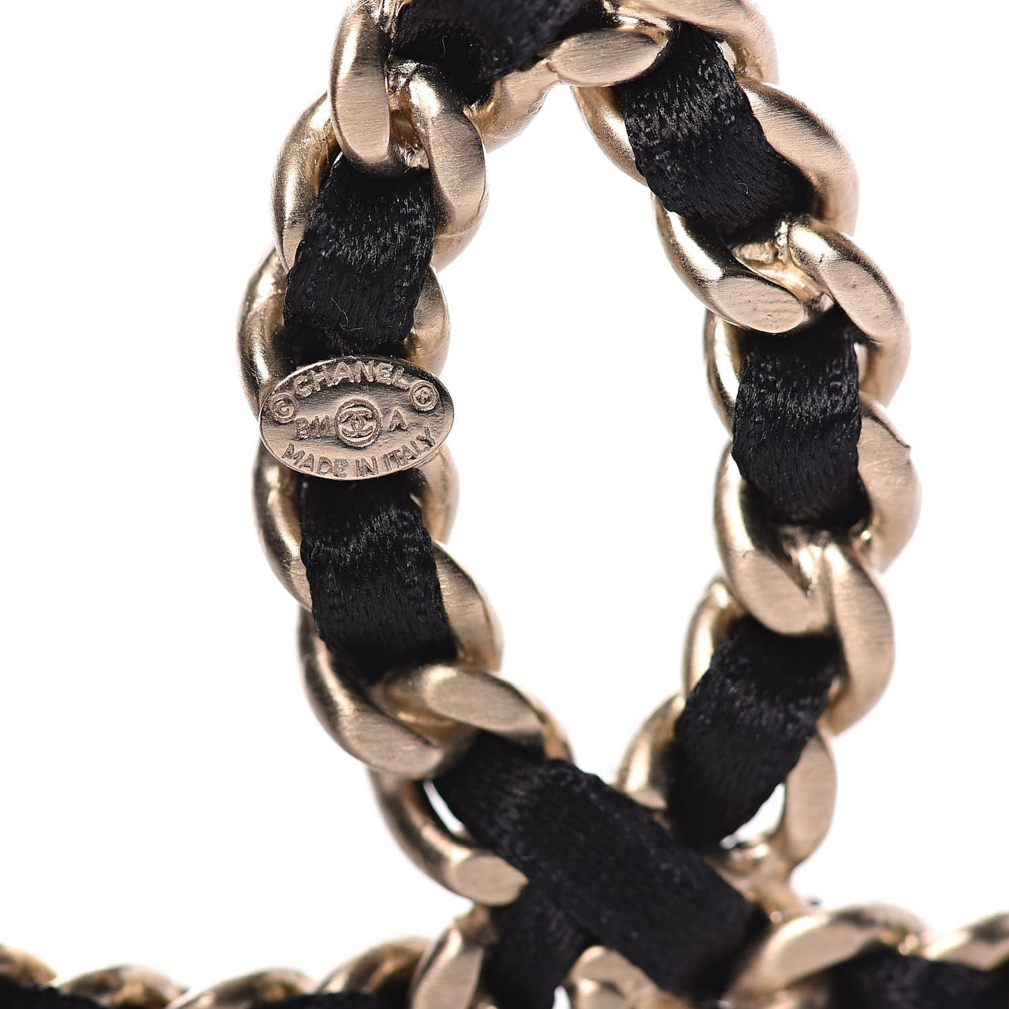 Satin CC Chain Earrings Light Gold Black