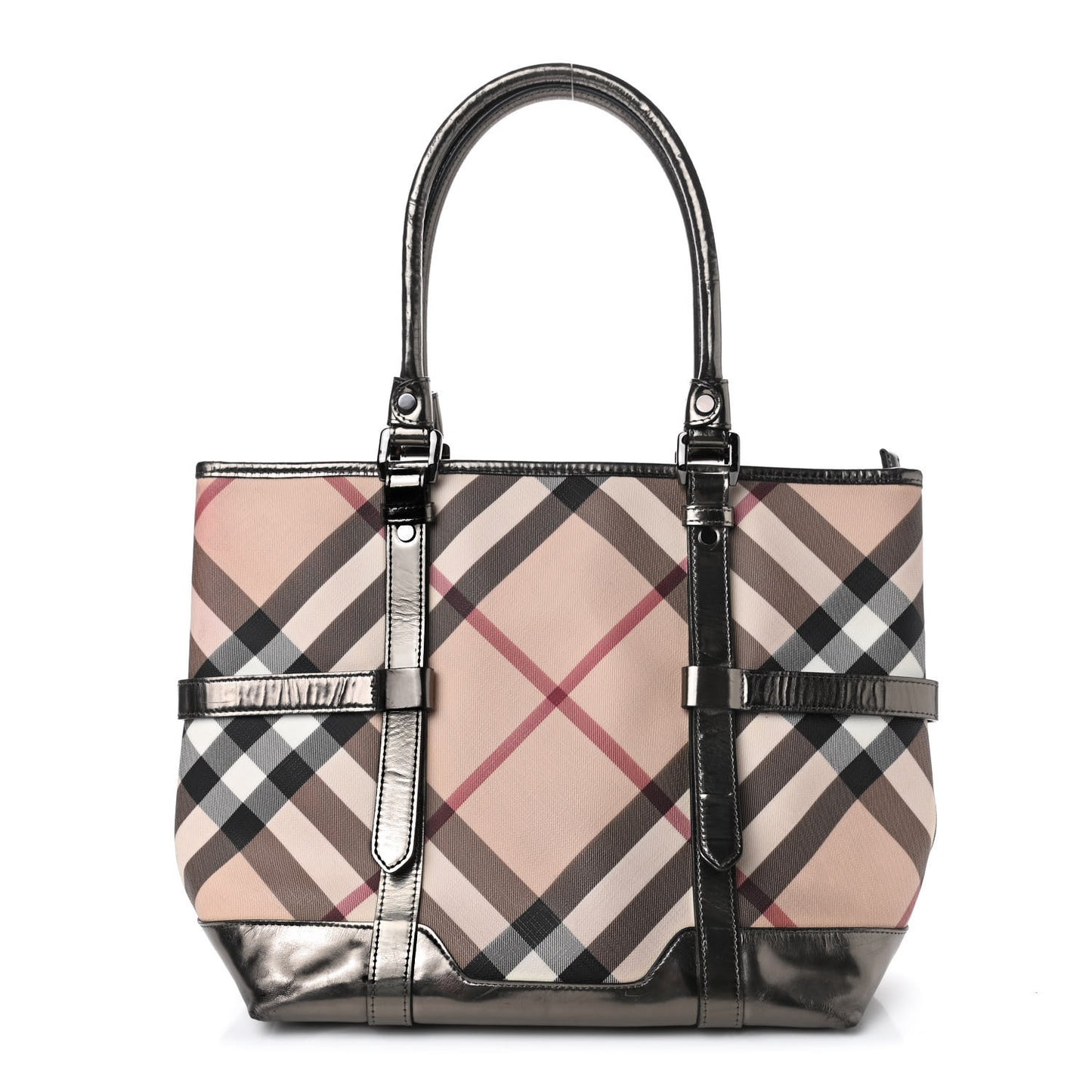 Metallic Calfskin Nova Check Tote Pewter