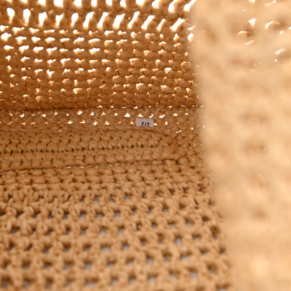 Prada Yarn Raffia Effect Crochet Logo Embroidered Shopping Tote Bag Naturale 7 of 10