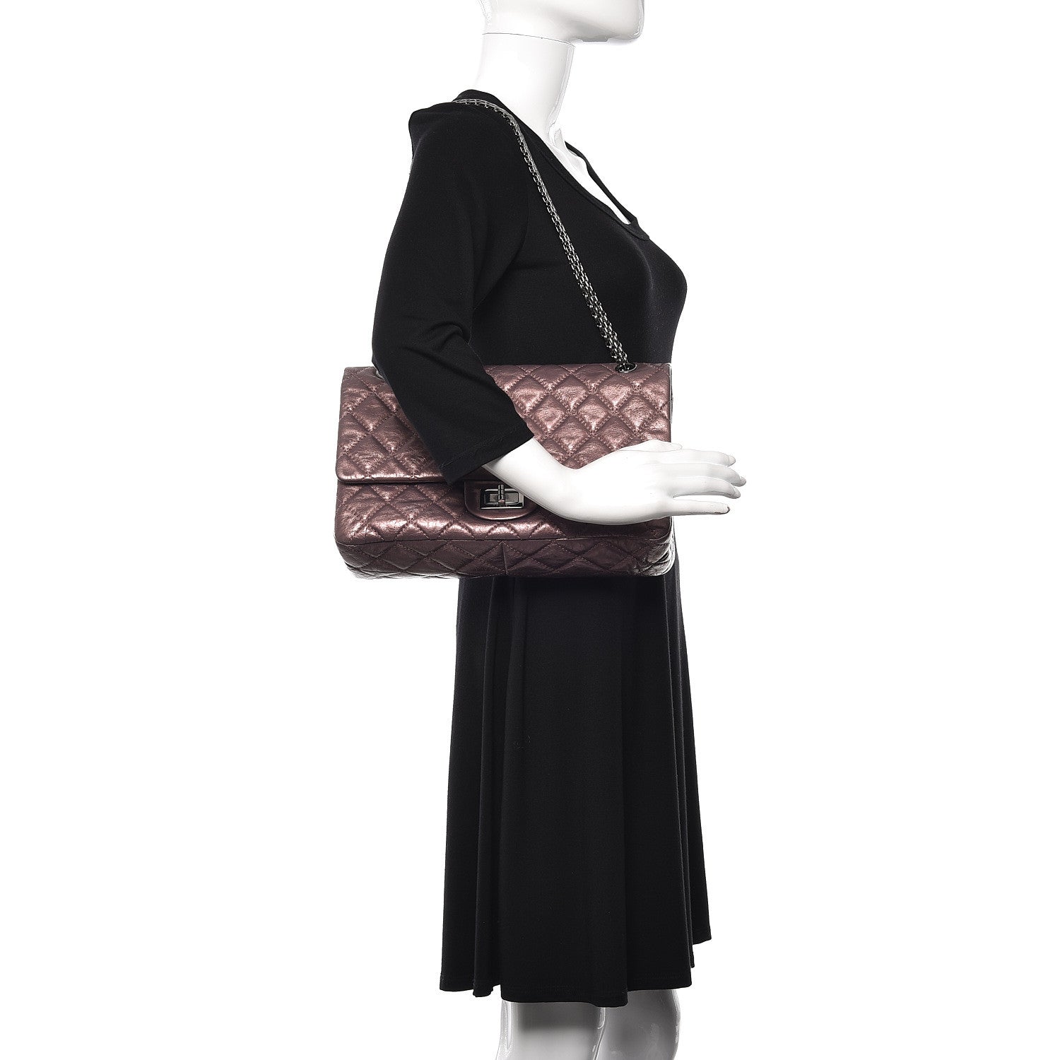 Chanel Metallic Aged Calfskin Quilted 2.55 Reissue 227 Flap Rose Fonce 2 of 10