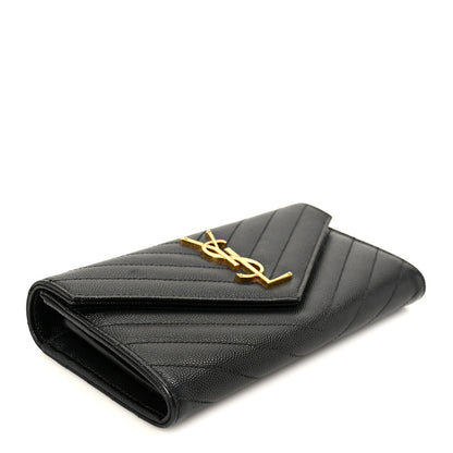 Saint Laurent Grain De Poudre Matelasse Chevron Monogram Flap Wallet Black 4 of 8