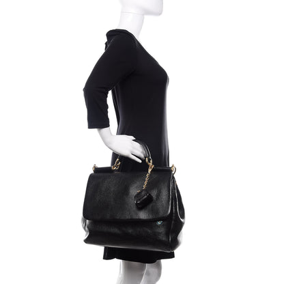 Dolce & Gabbana Grained Deerskin Large Miss Sicily Satchel Black 3 of 9
