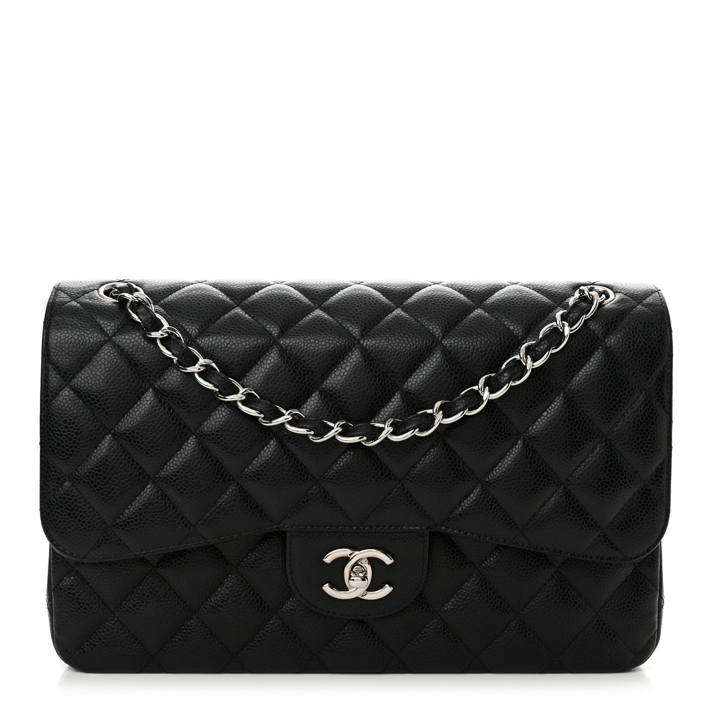 Caviar Quilted Jumbo Double Flap Black