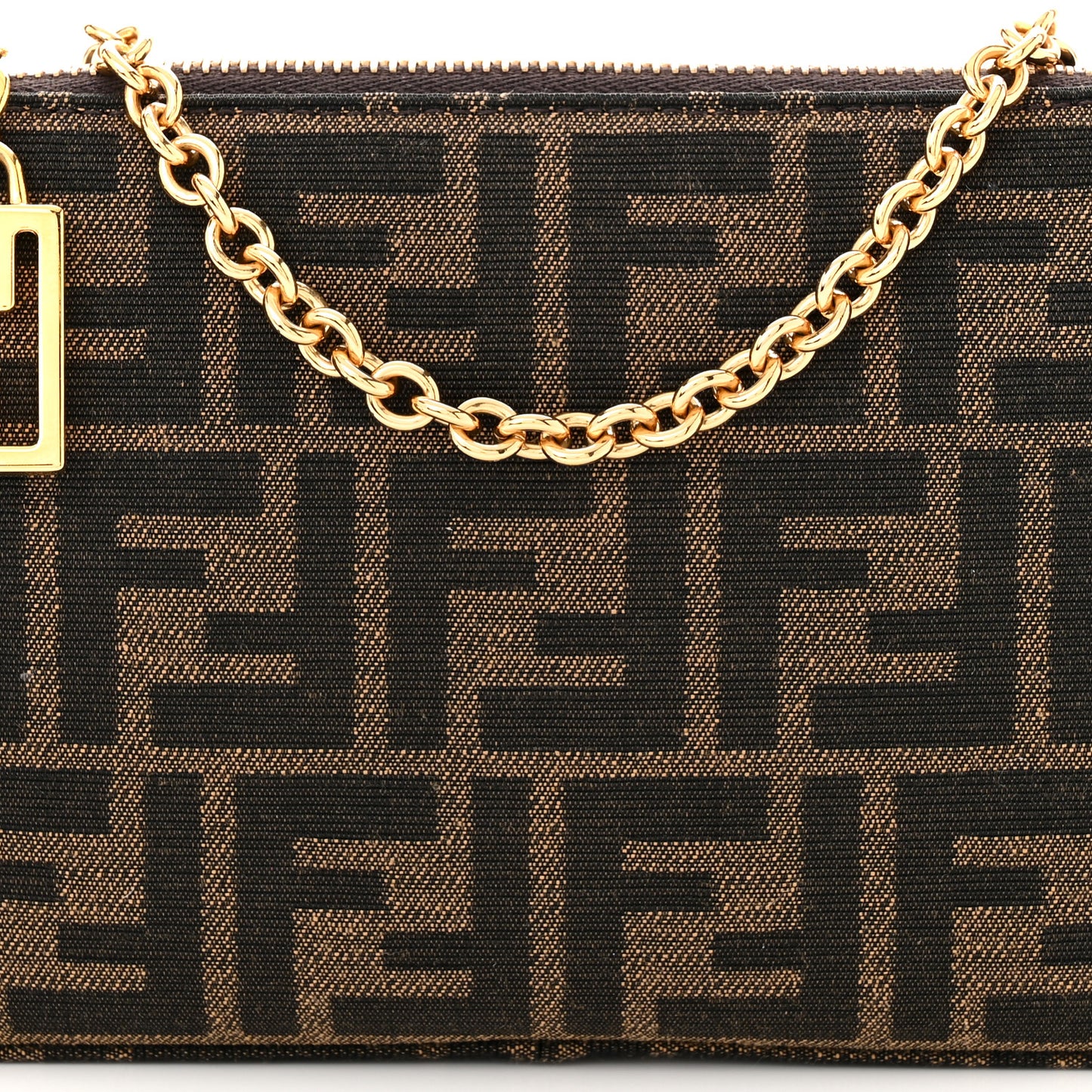Fabric Jacquard Vitello Grace FF 1974 Baguette Pouch Tobacco Moro Sand