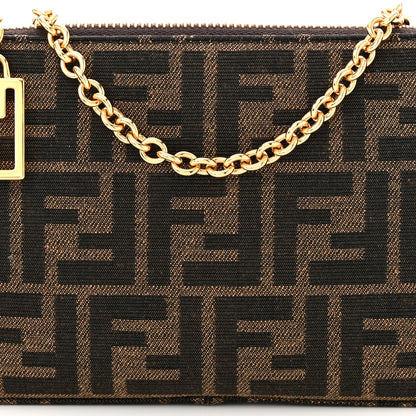 Fendi Fabric Jacquard Vitello Grace FF 1974 Baguette Pouch Tobacco Moro Sand 9 of 12