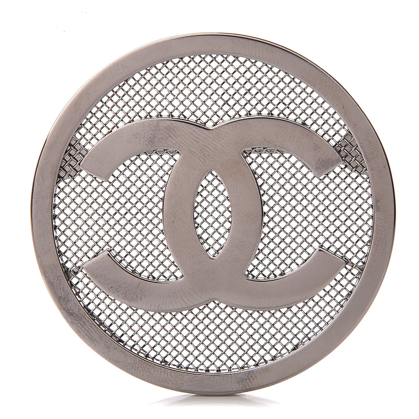 Mesh Circle CC Brooch Silver