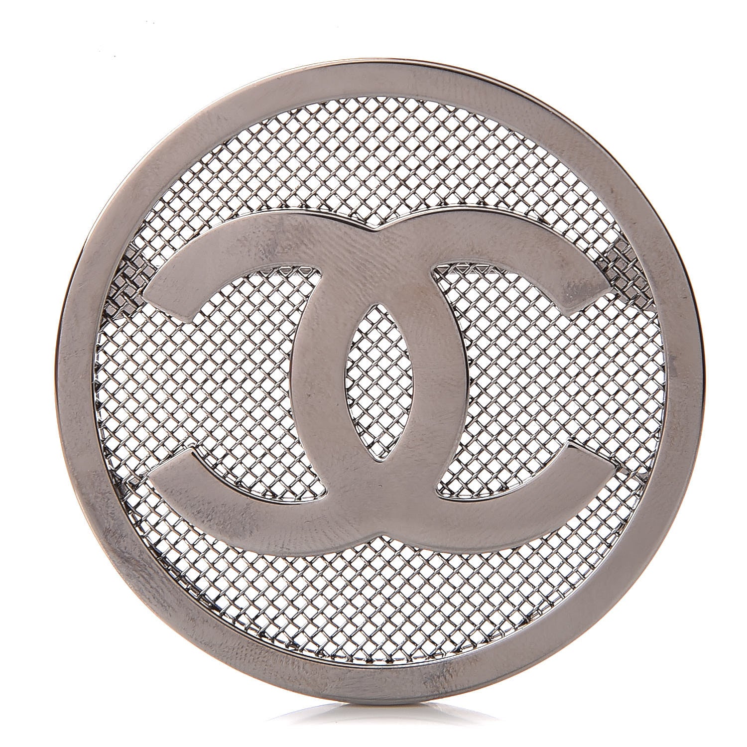 Chanel Mesh Circle CC Brooch Silver 1 of 5