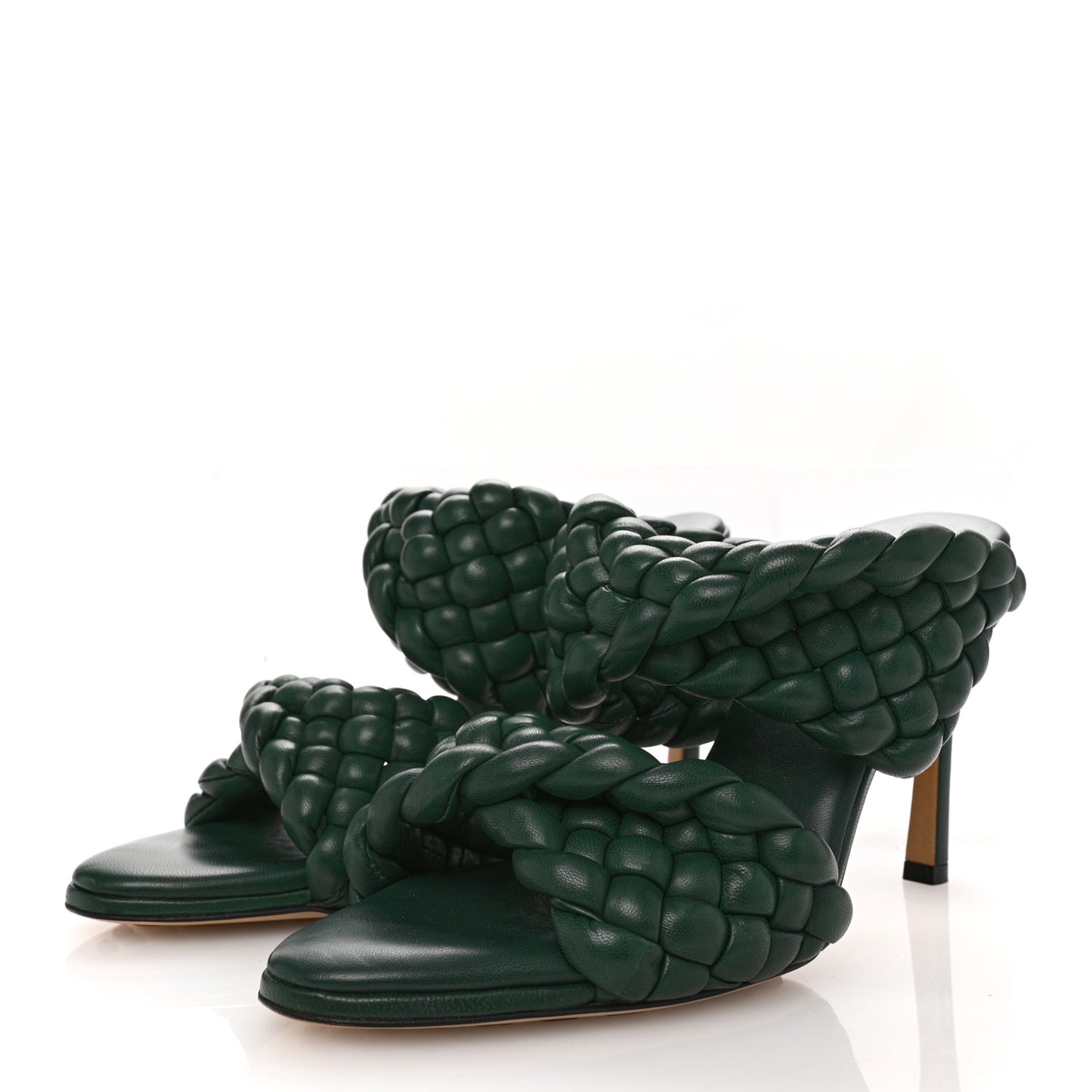 Nappa Twisted Padded Intrecciato Curve Slide Sandals 38 Vert Fonce