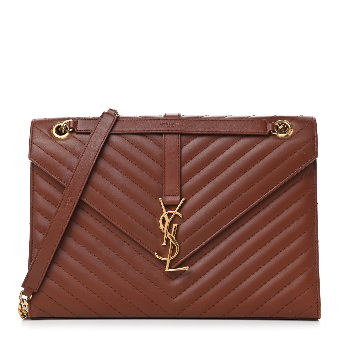 Smooth Calfskin Matelasse Chevron Large Monogram Satchel Brown