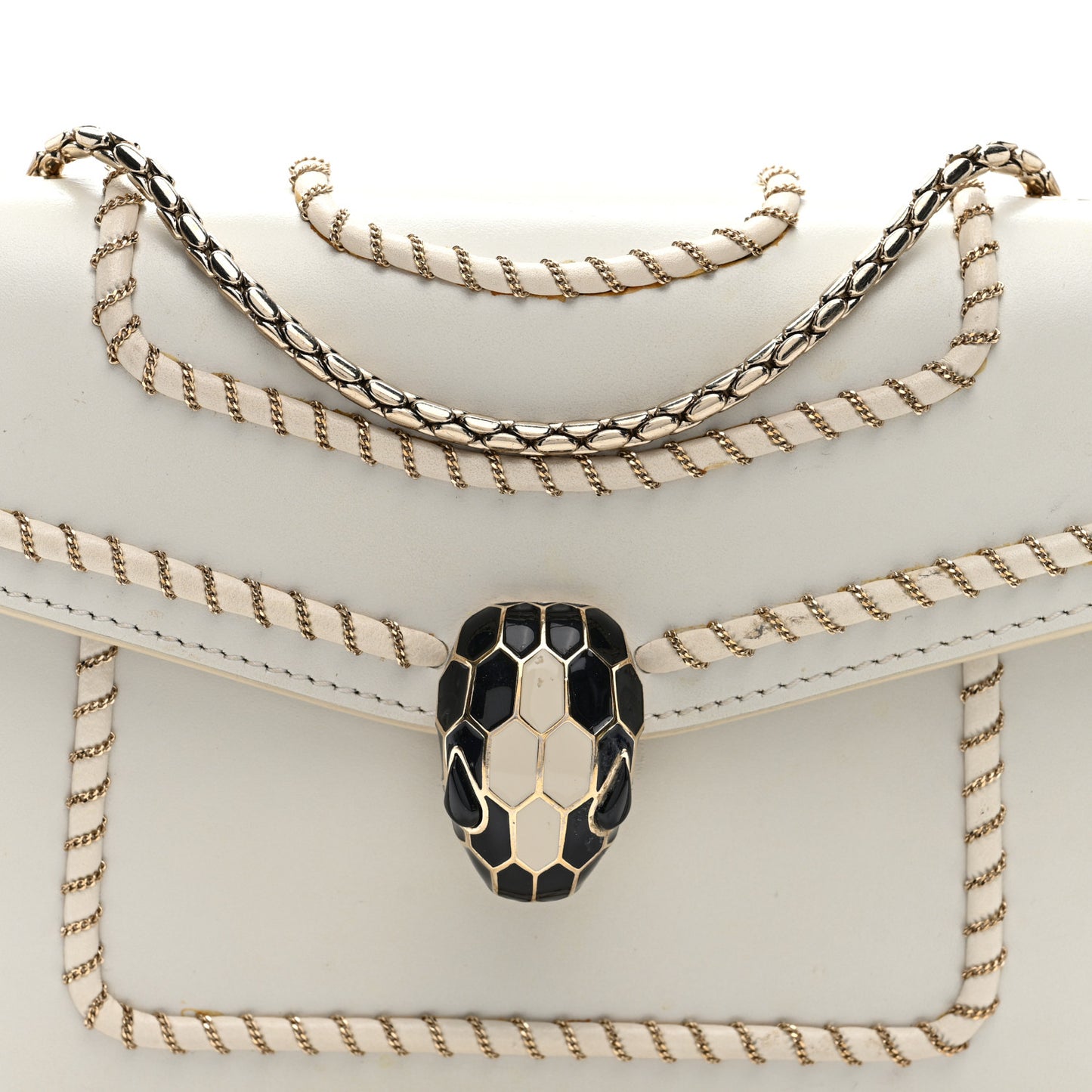Calfskin Woven Chain Serpenti Forever Crossbody Bag White