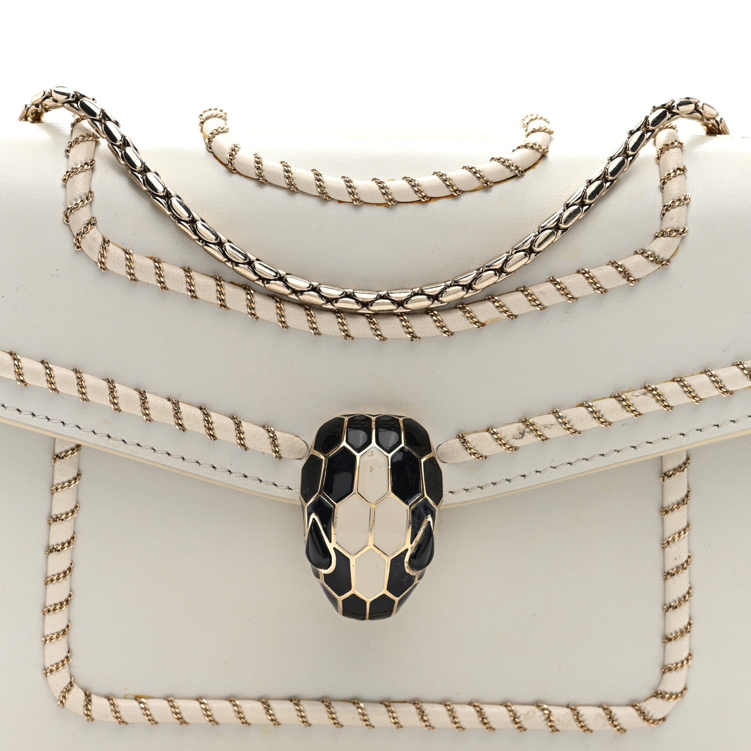 Bulgari Calfskin Woven Chain Serpenti Forever Crossbody Bag White 7 of 9
