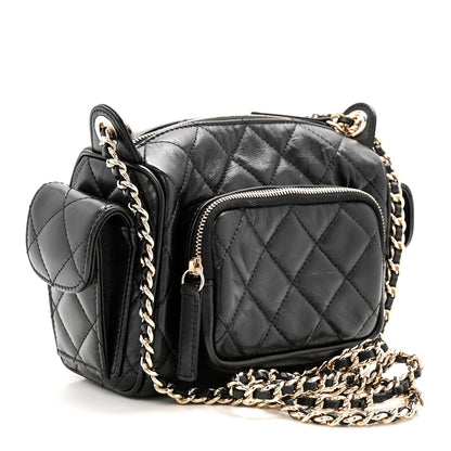 Chanel Shiny Crumpled Lambskin Quilted Small Preppy Pocket Camera Case Black 3 of 11