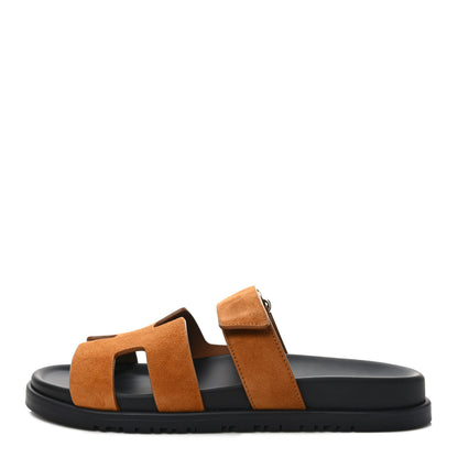 Hermes Suede Goatskin Womens Chypre Sandals 38.5 Naturel 1 of 9