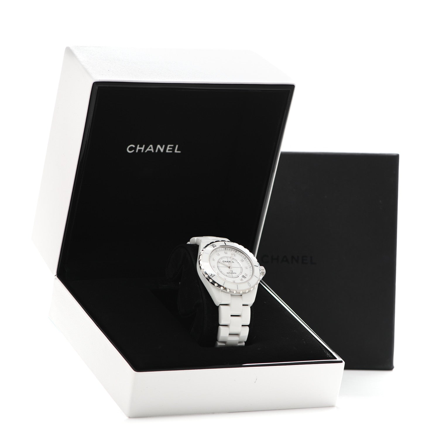Chanel Stainless Steel Ceramic Diamond 38mm J12 Automatic Watch White 5 of 5