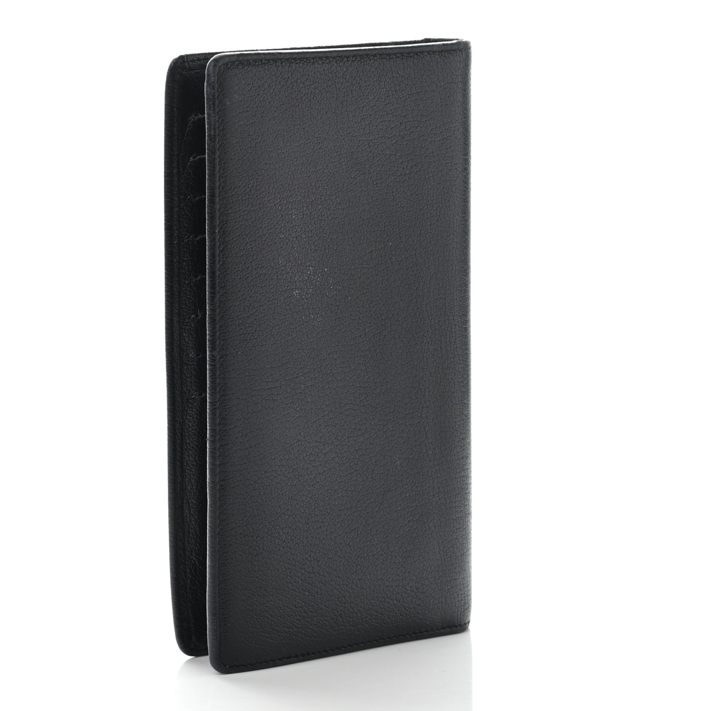 Goatskin Camellia Embossed Yen Wallet Black