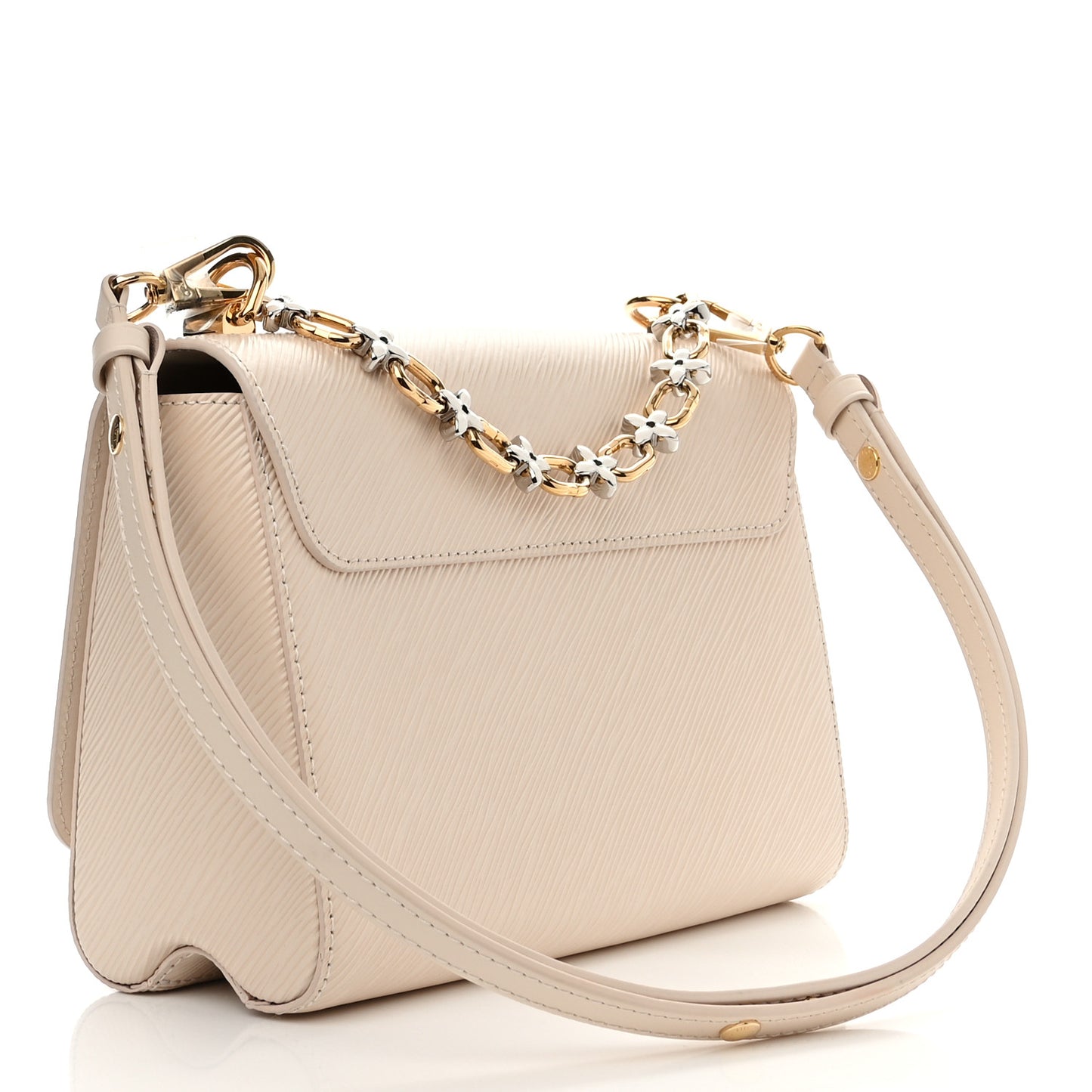 Epi Twist Monogram Flower Chain Shoulder Bag MM Quartz White