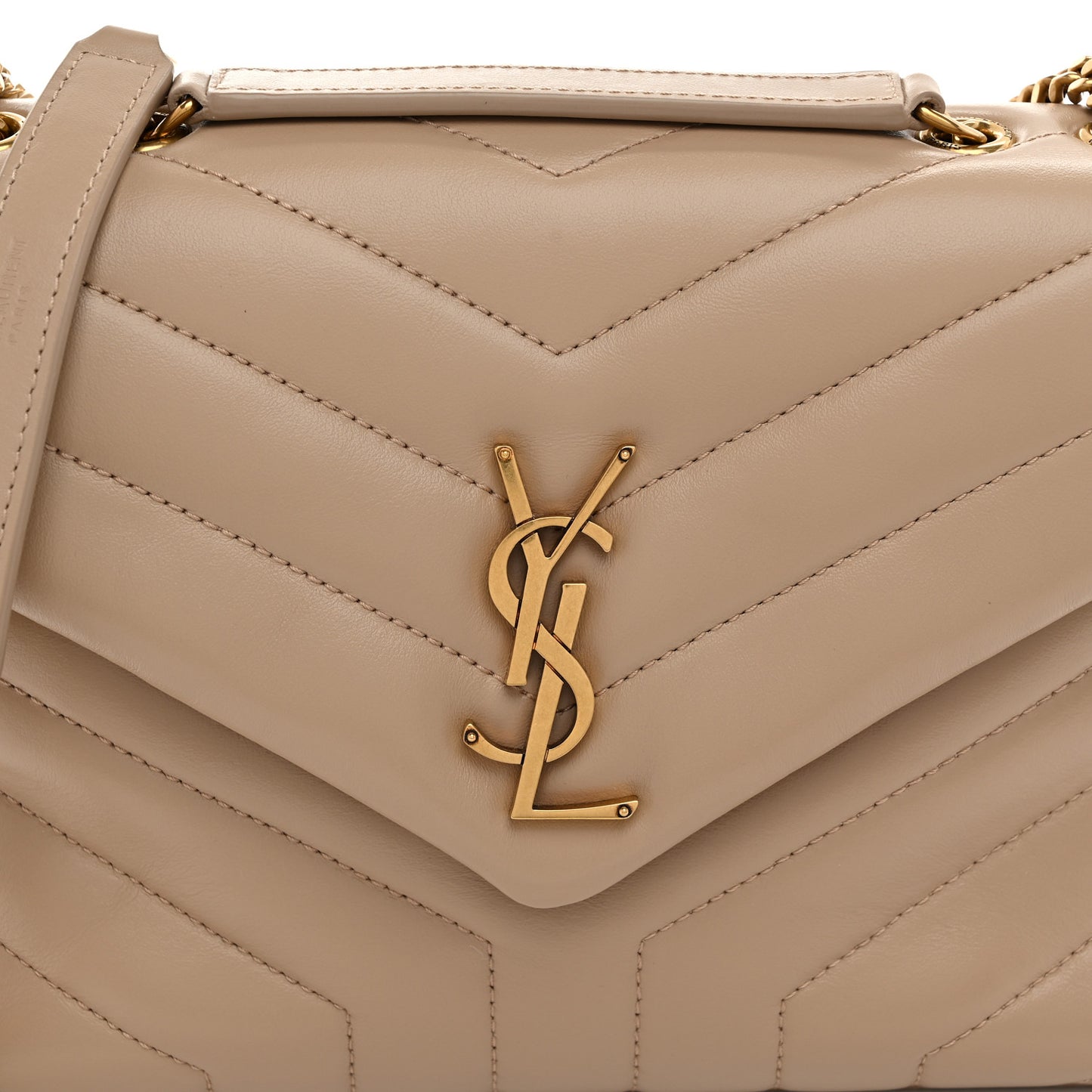 Calfskin Y Quilted Monogram Small Loulou Chain Satchel Dark Beige