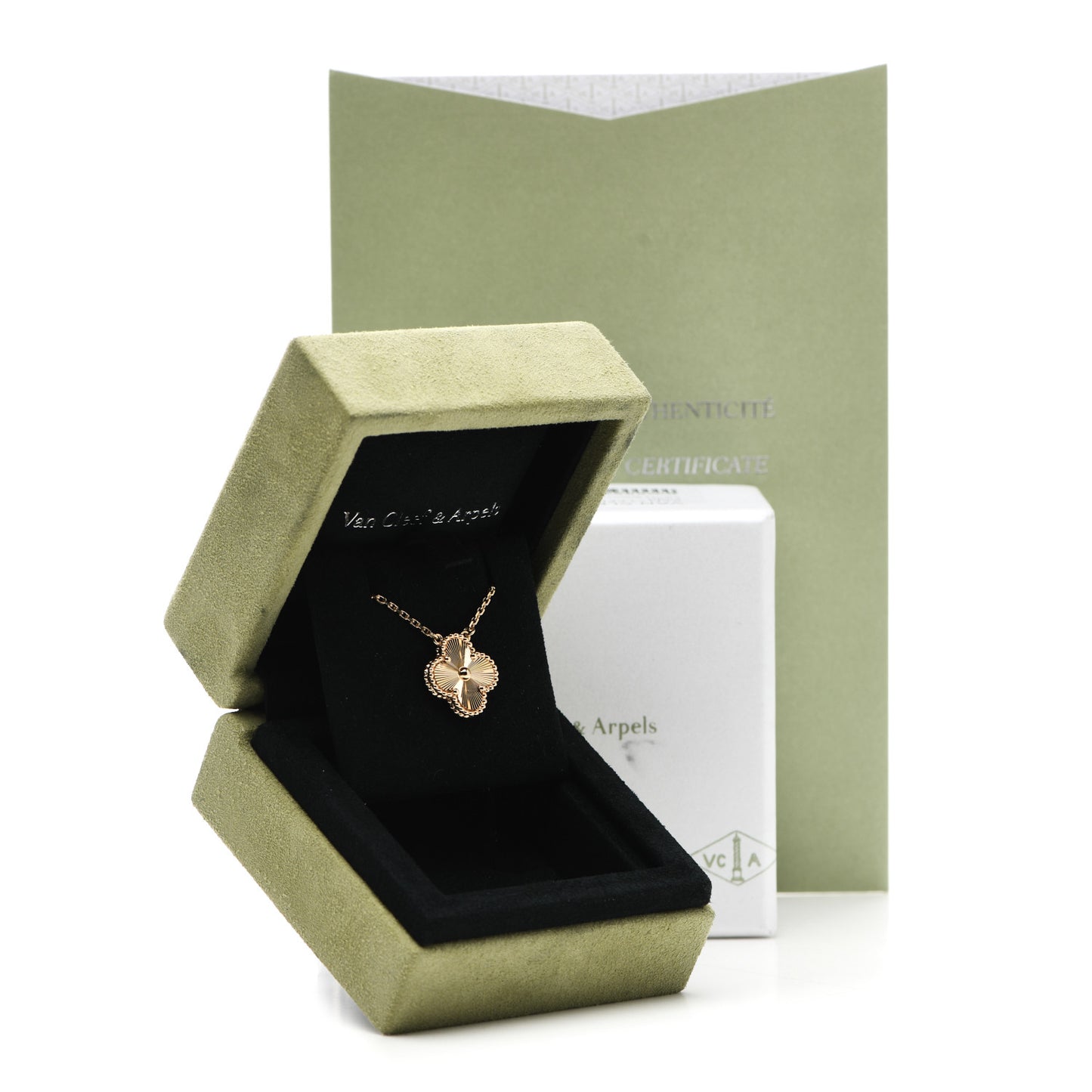 18K Yellow Gold Guilloche Vintage Alhambra Pendant Necklace