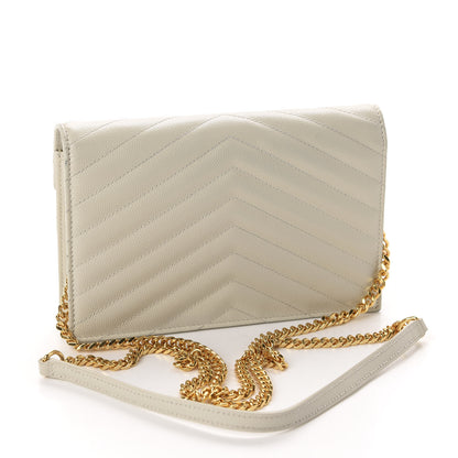 Saint Laurent Grain De Poudre Matelasse Chevron Monogram Envelope Chain Wallet Nude Powder 3 of 15
