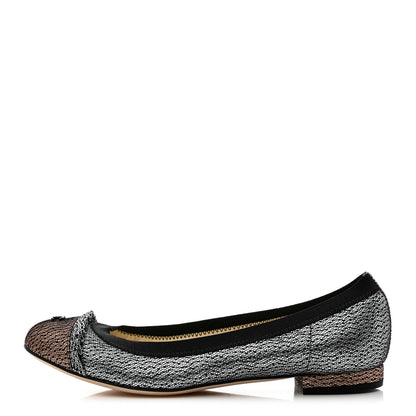 Chanel Metallic Lace Cap Toe Ballerina Flats 37 Silver 1 of 9
