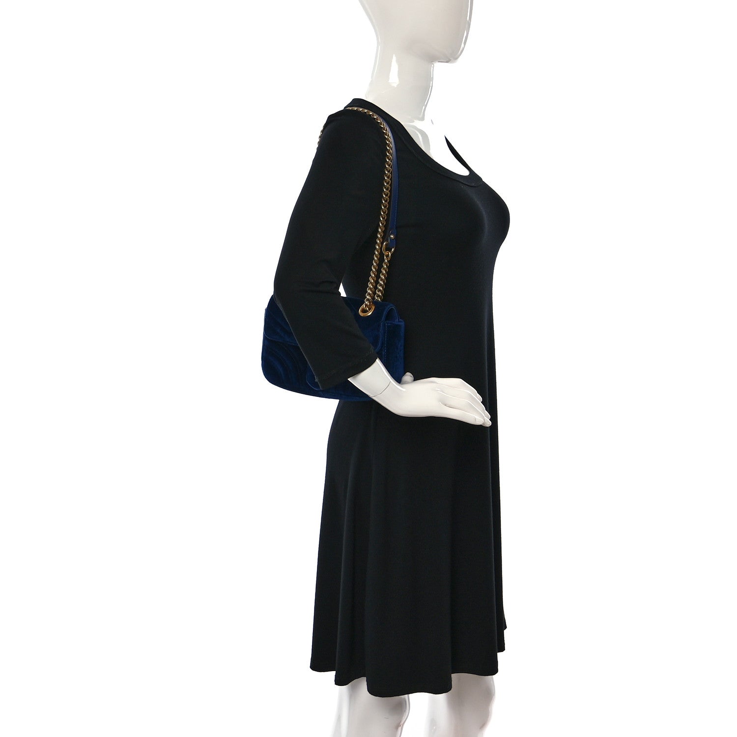 Gucci Velvet Matelasse Mini GG Marmont Shoulder Bag Cobalt Blue 2 of 13