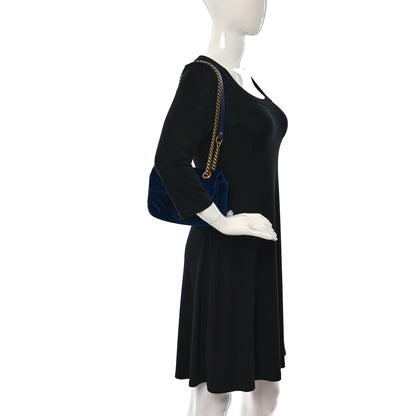 Gucci Velvet Matelasse Mini GG Marmont Shoulder Bag Cobalt Blue 2 of 13