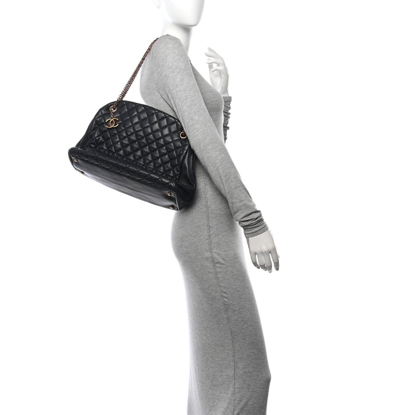 Lambskin Quilted Large Just Mademoiselle Bowling Bag Black
