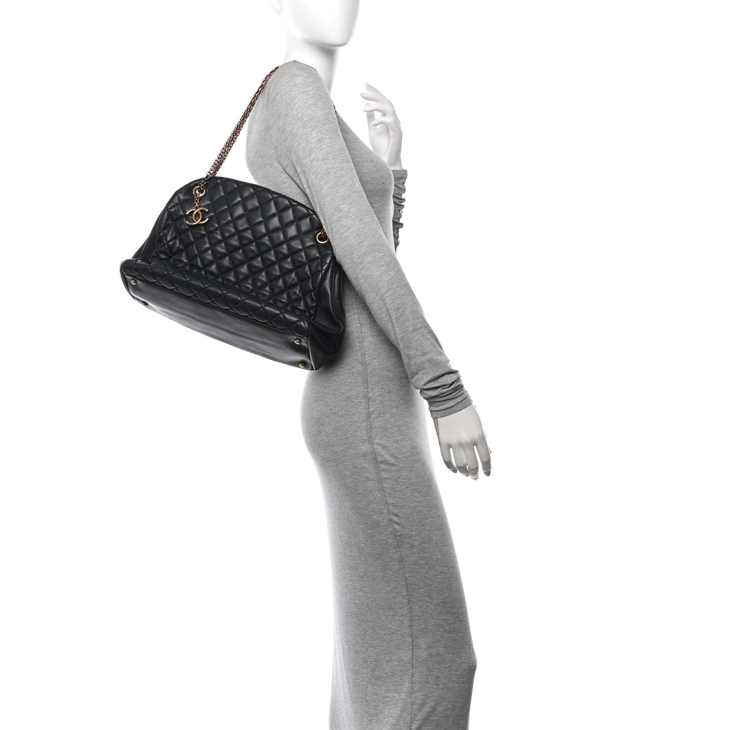 Chanel Lambskin Quilted Large Just Mademoiselle Bowling Bag Black 2 of 12