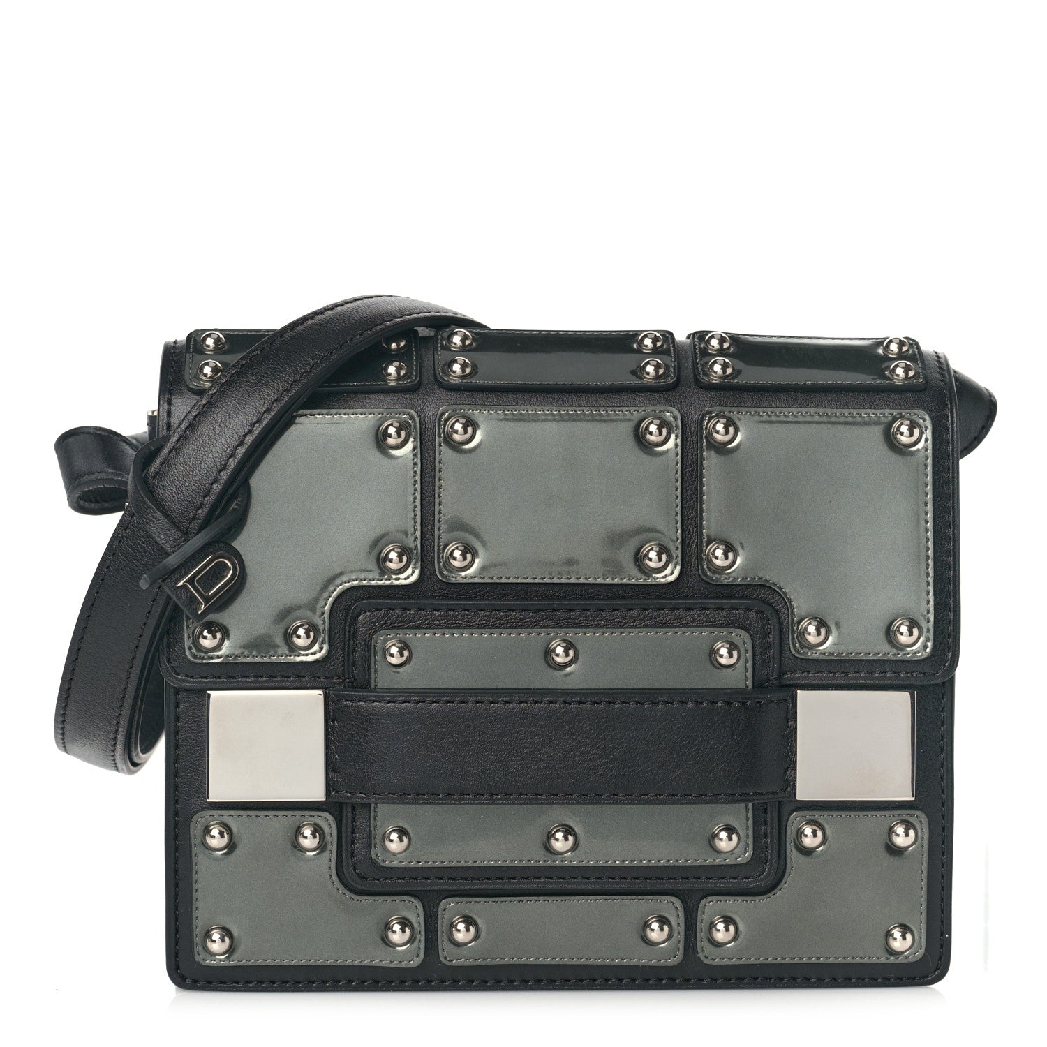 Delvaux Calfskin Mini Iron Shield Madame Crossbody Black Silver 2 of 9
