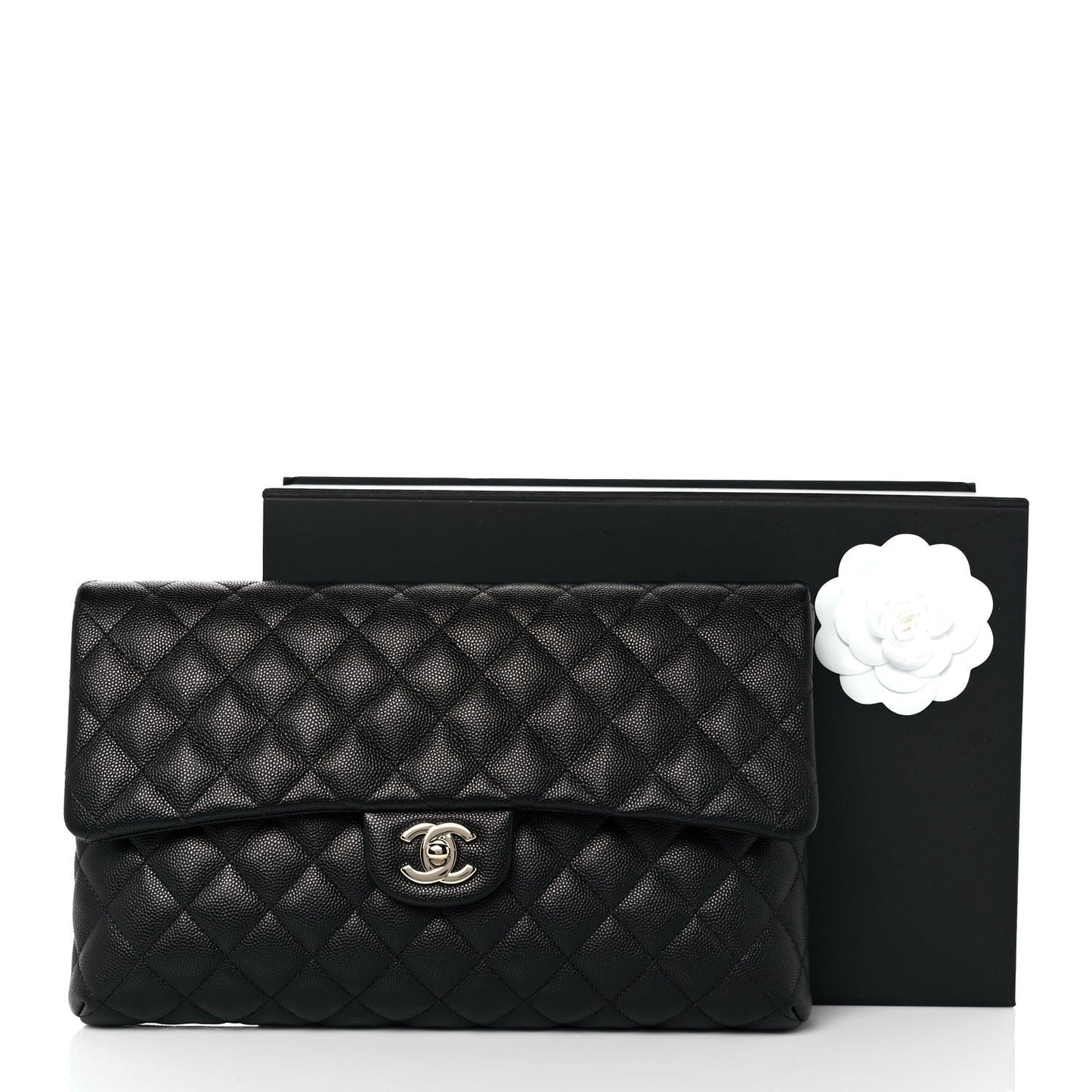 Caviar Quilted Flap Clutch Black