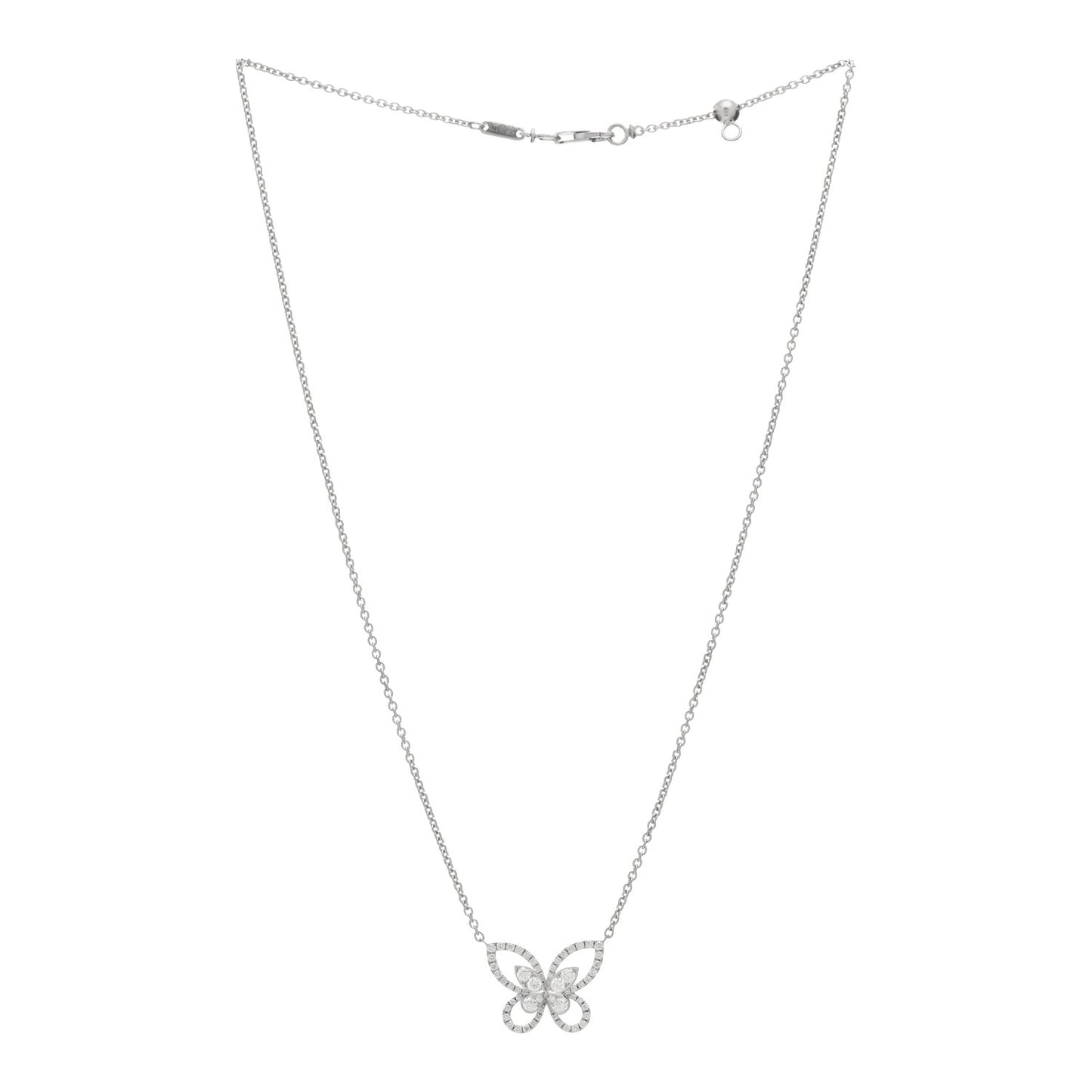 18K White Gold Diamond Butterfly Silhouette Pendant Necklace