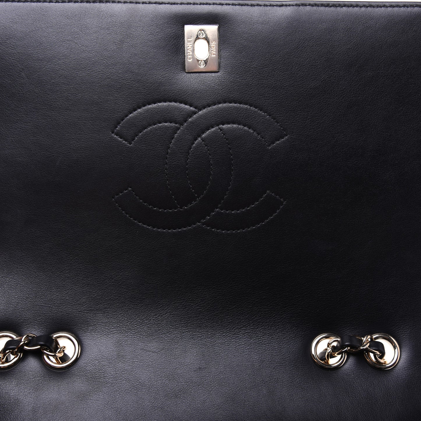 Calfskin Chevron Quilted Medium Statement Flap Black