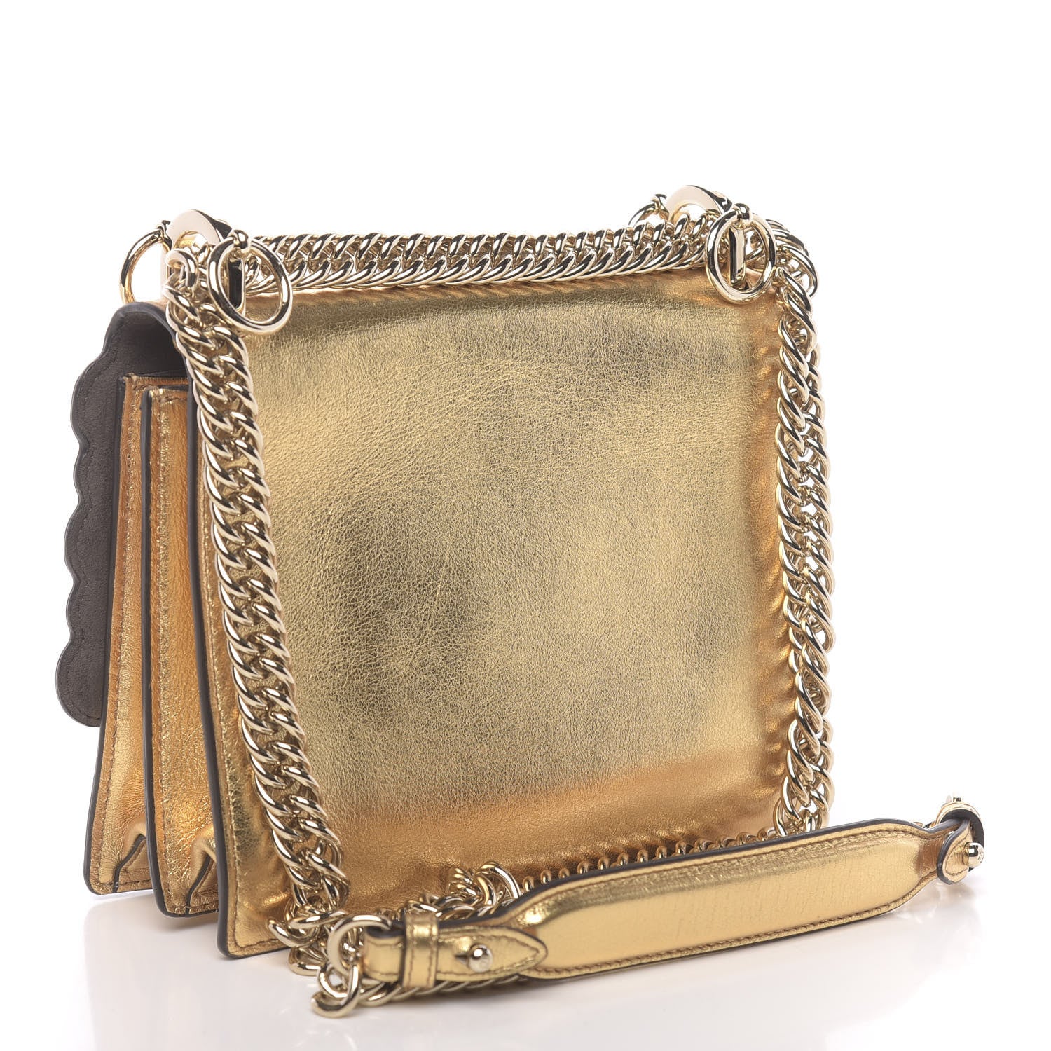 Fendi Vitello Catalan Mirror Scalloped Multi Studded Small Kan I Shoulder Bag Gold 3 of 10