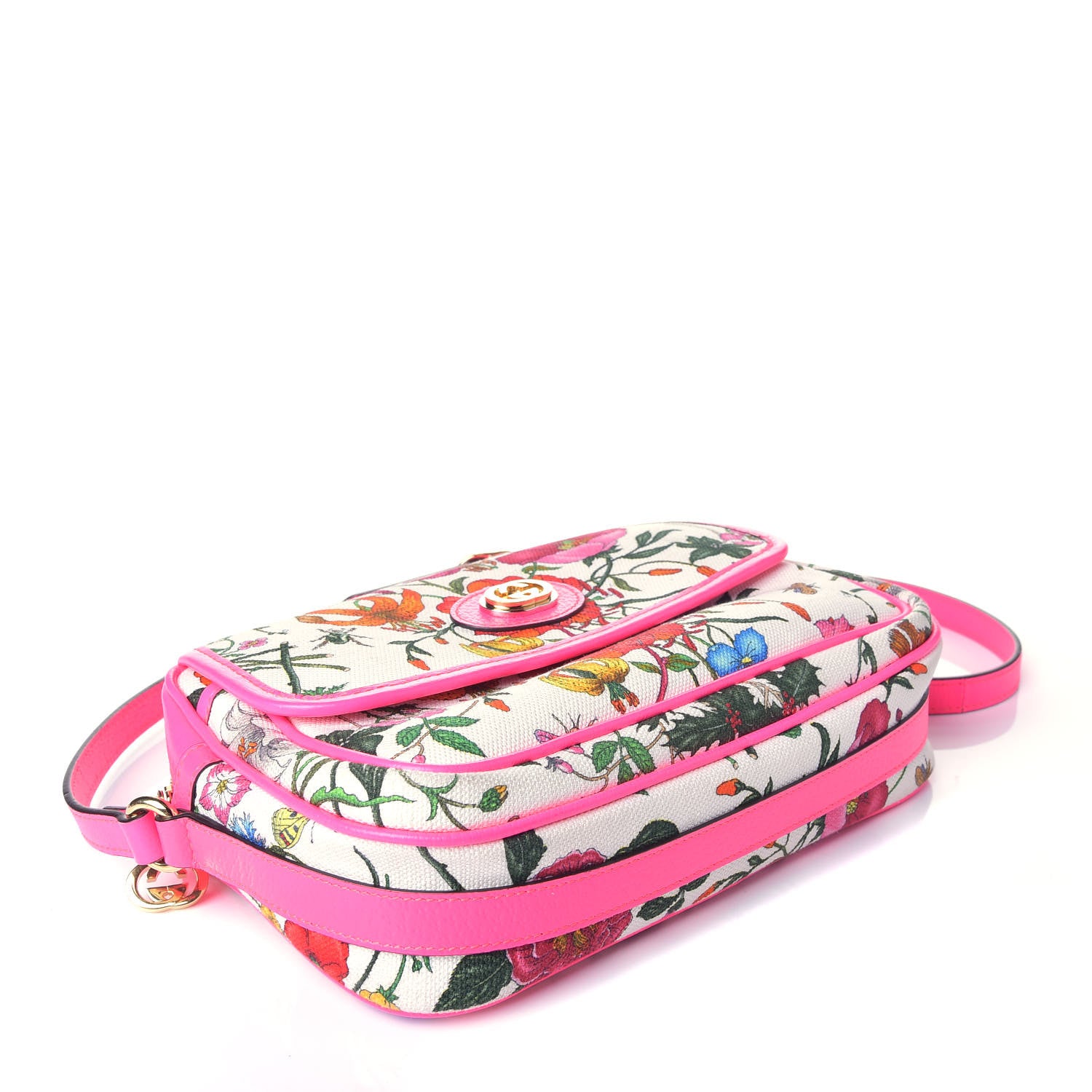 Gucci Canvas Flora Floral Shoulder Bag White Fuchsia Fluo 4 of 8