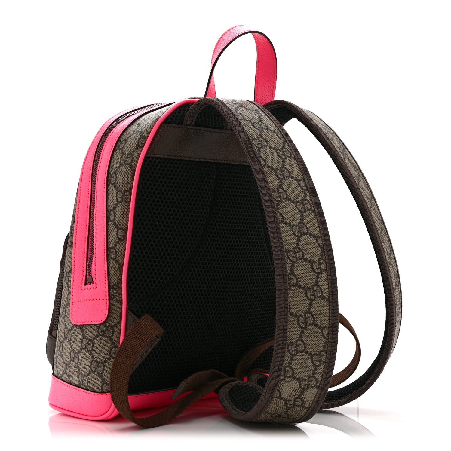 Gucci GG Supreme Monogram Textured Dollar Calfskin Web Small Ophidia Day Backpack Beige Ebony Fluorescent Fuchsia 3 of 11