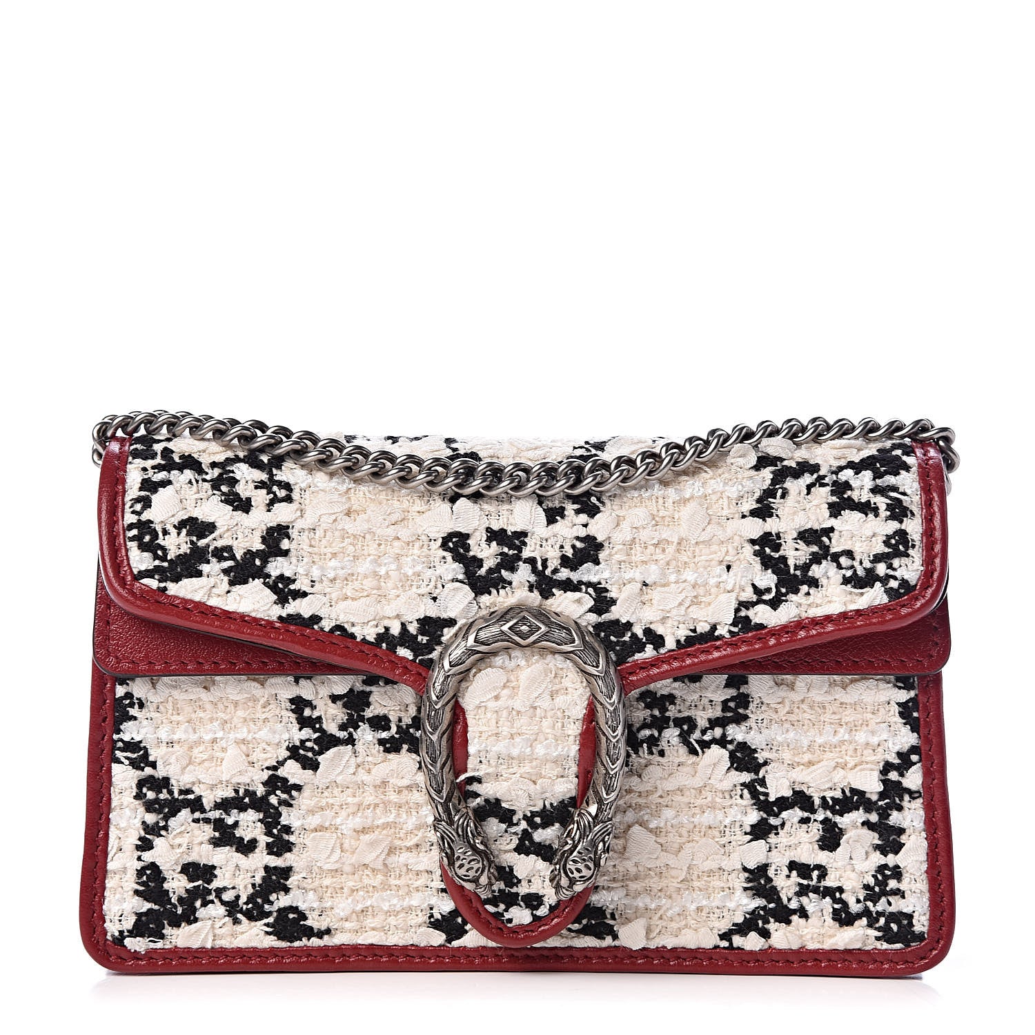 Gucci Tweed GG Monogram Super Mini Dionysus Shoulder Bag White Black Romantic Cherry 1 of 10