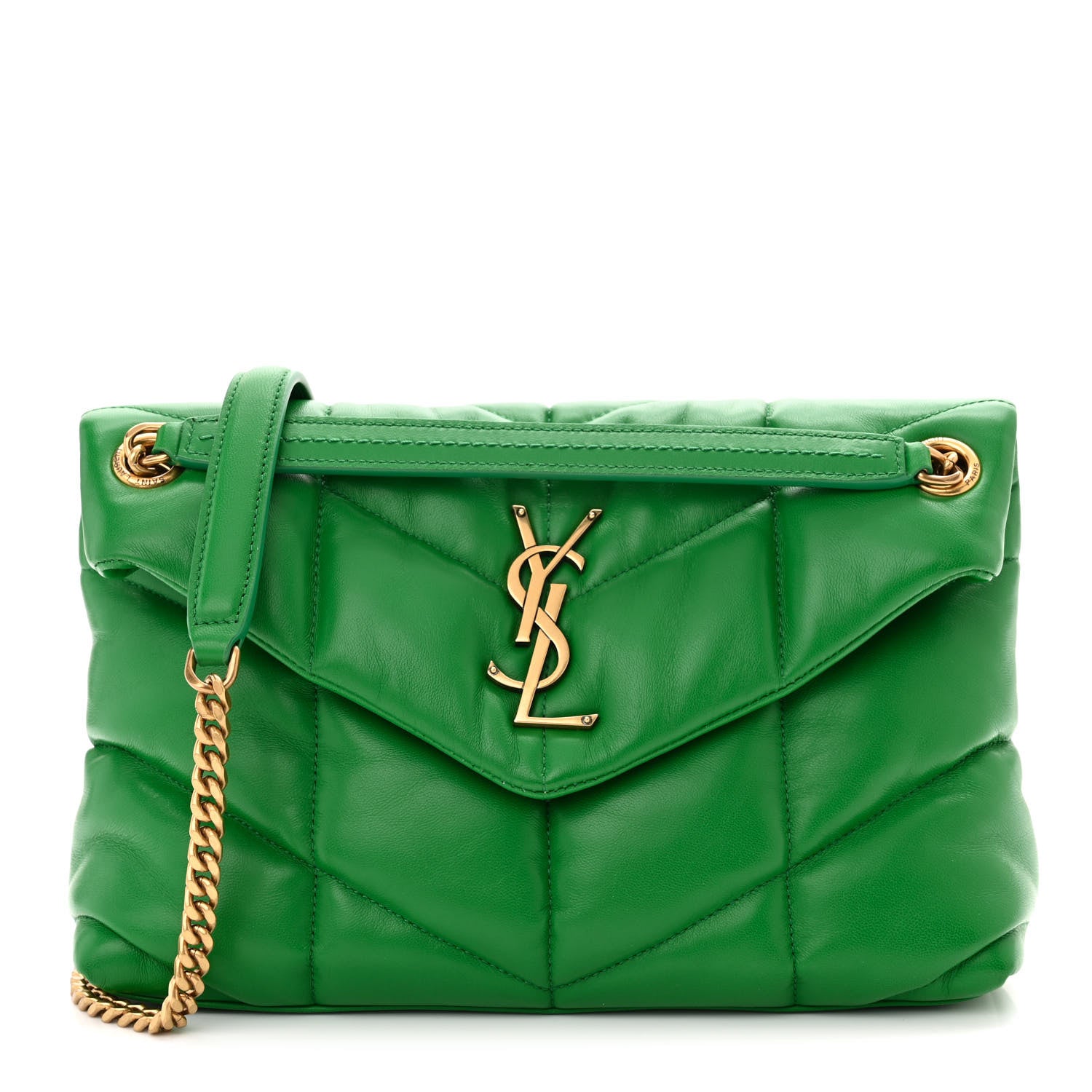 Saint Laurent Lambskin Quilted Small Loulou Puffer Monogram Chain Satchel New Vert 1 of 11