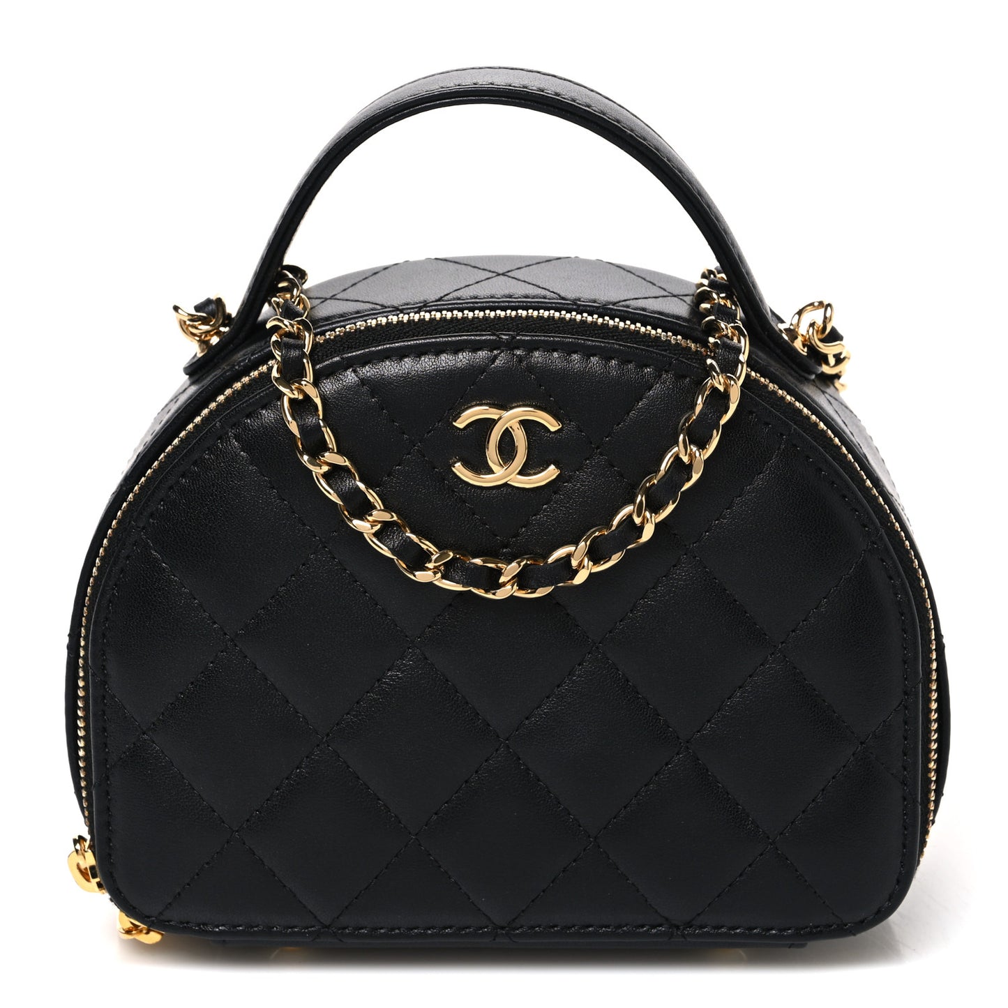 Lambskin Quilted Chic Riviera Top Handle Vanity Case Black