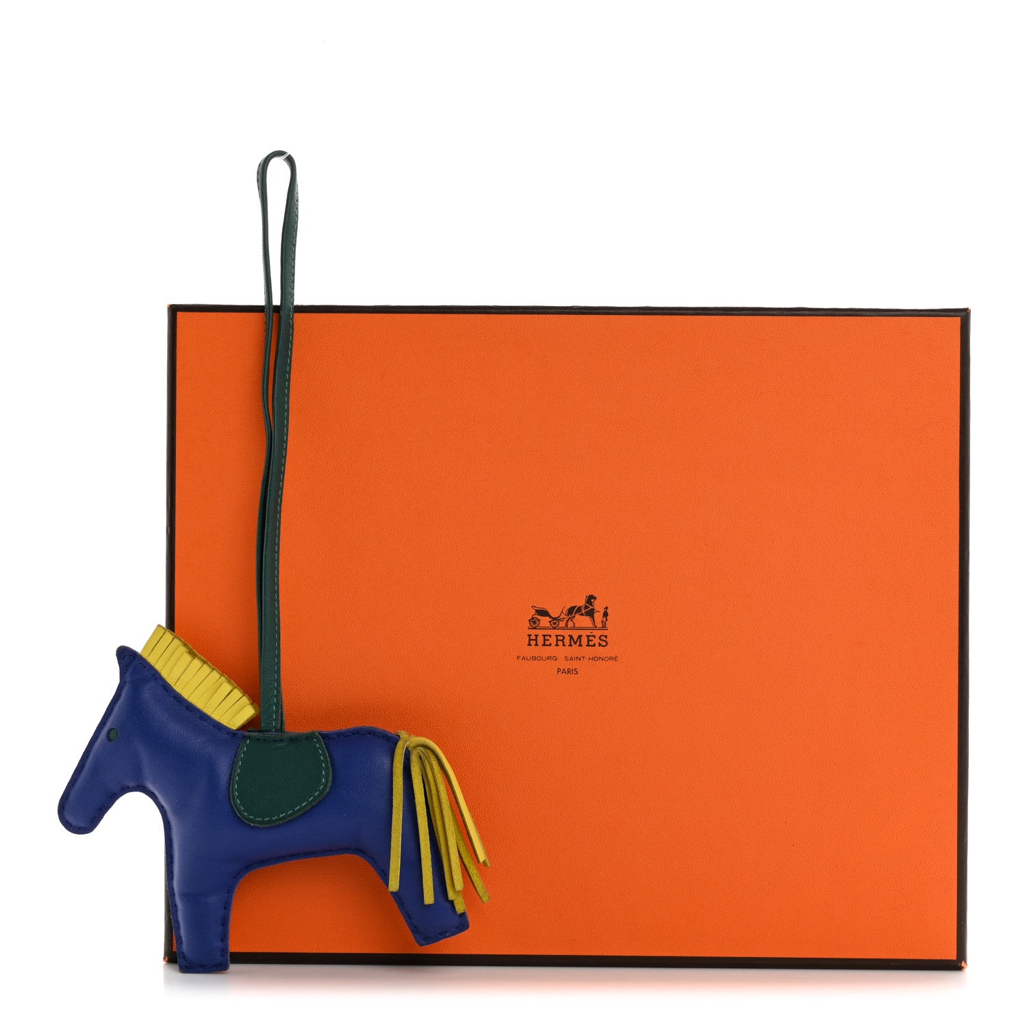 Hermes Milo Lambskin Grigri Rodeo Horse Bag Charm MM Bleu Electrique Malachite Lime 6 of 6