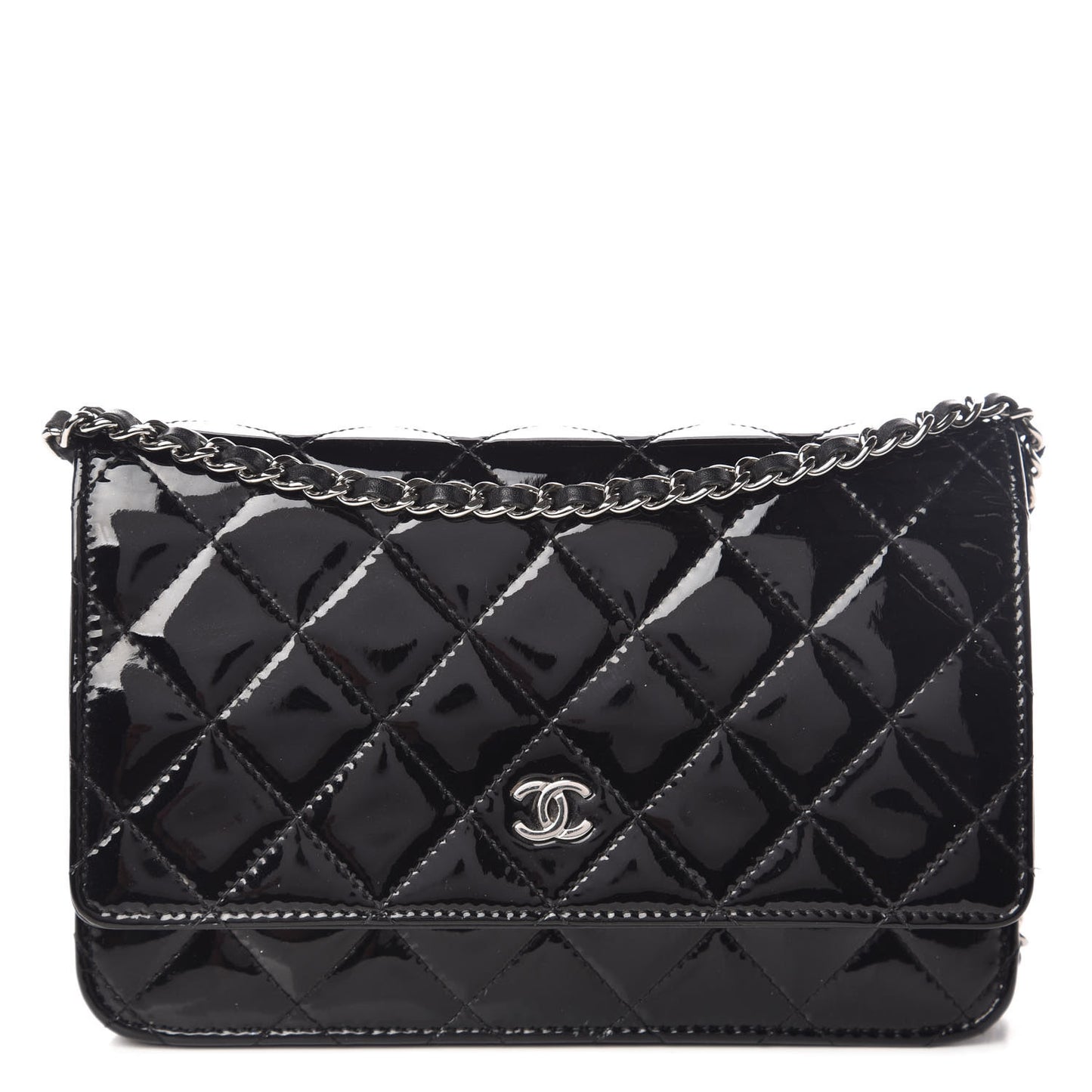 Patent Quilted Wallet On Chain WOC Black
