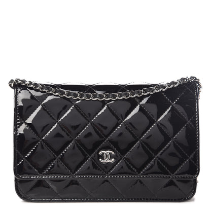 Chanel Patent Quilted Wallet On Chain WOC Black 1 of 14