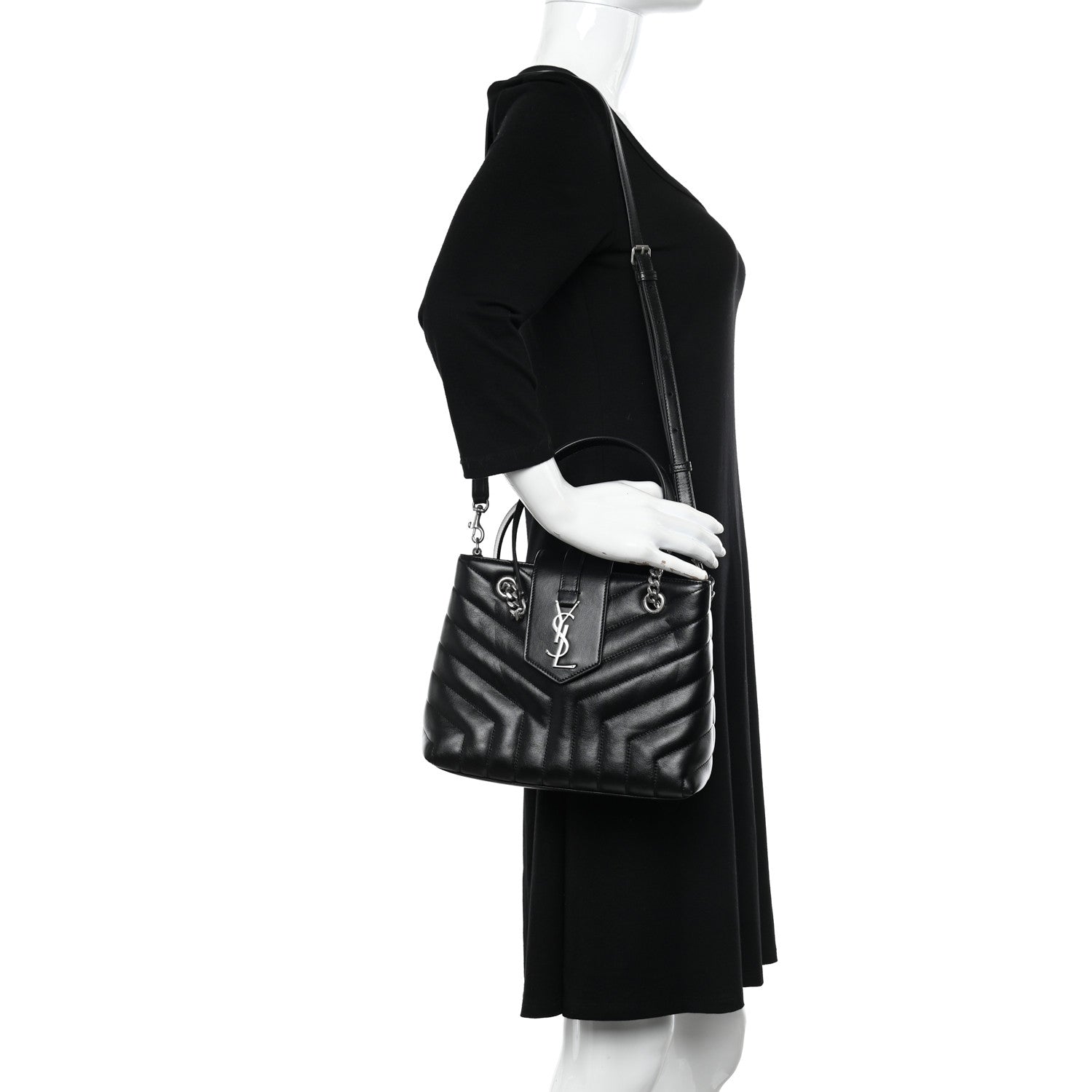 Saint Laurent Calfskin Y Quilted Monogram Small Loulou Shopper Black 2 of 11