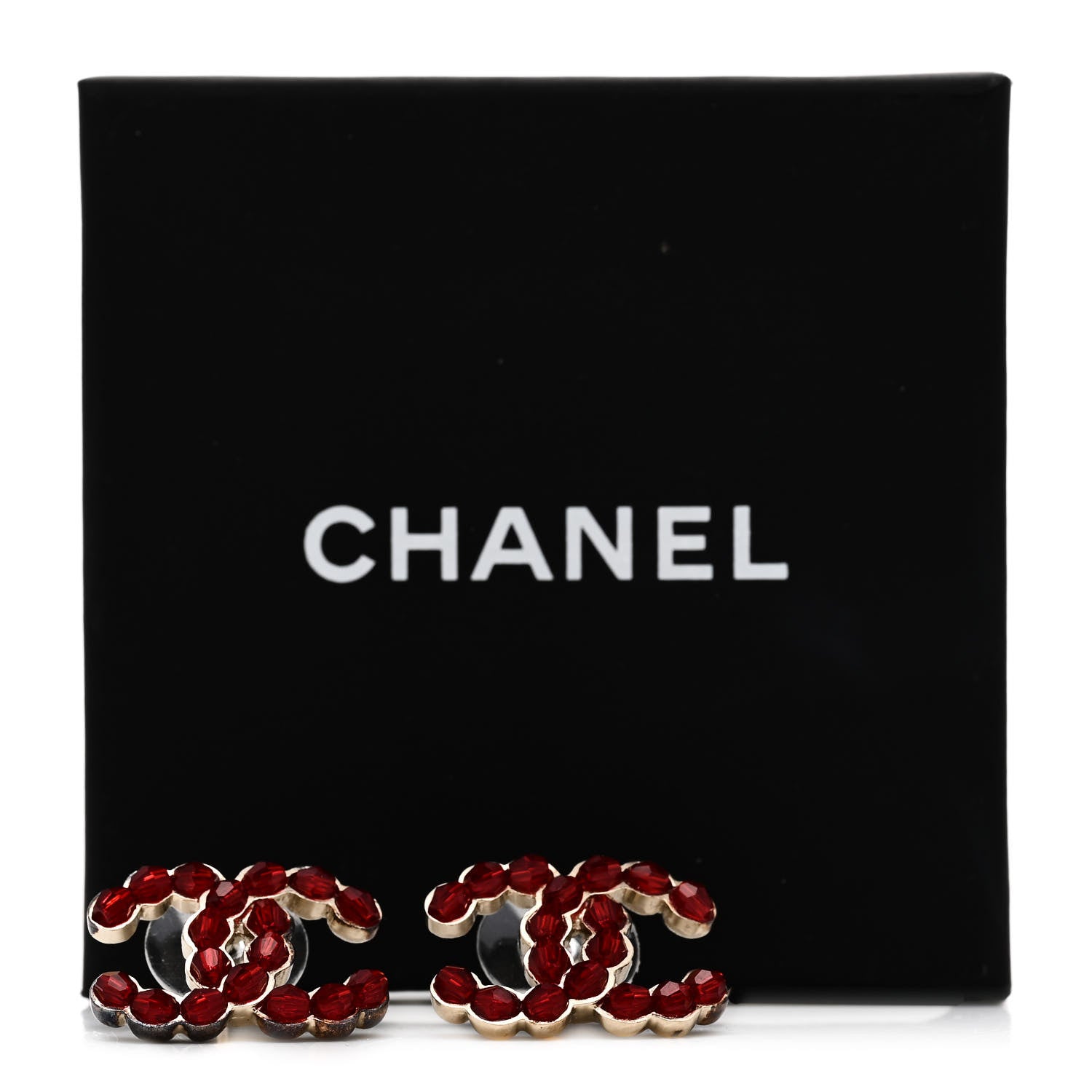 Chanel Crystal CC Earrings Red Gold 6 of 6