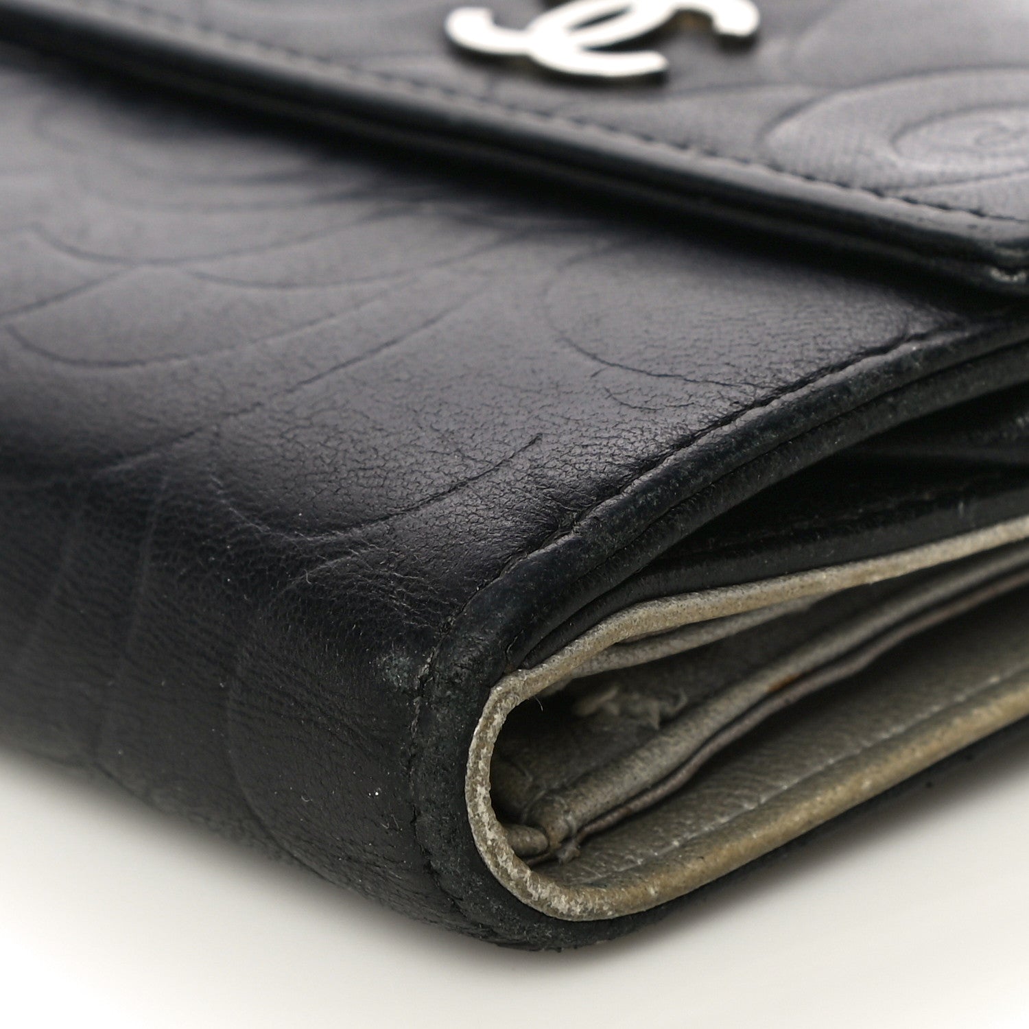 Chanel Lambskin Embossed Camellia French Wallet Black 10 of 21