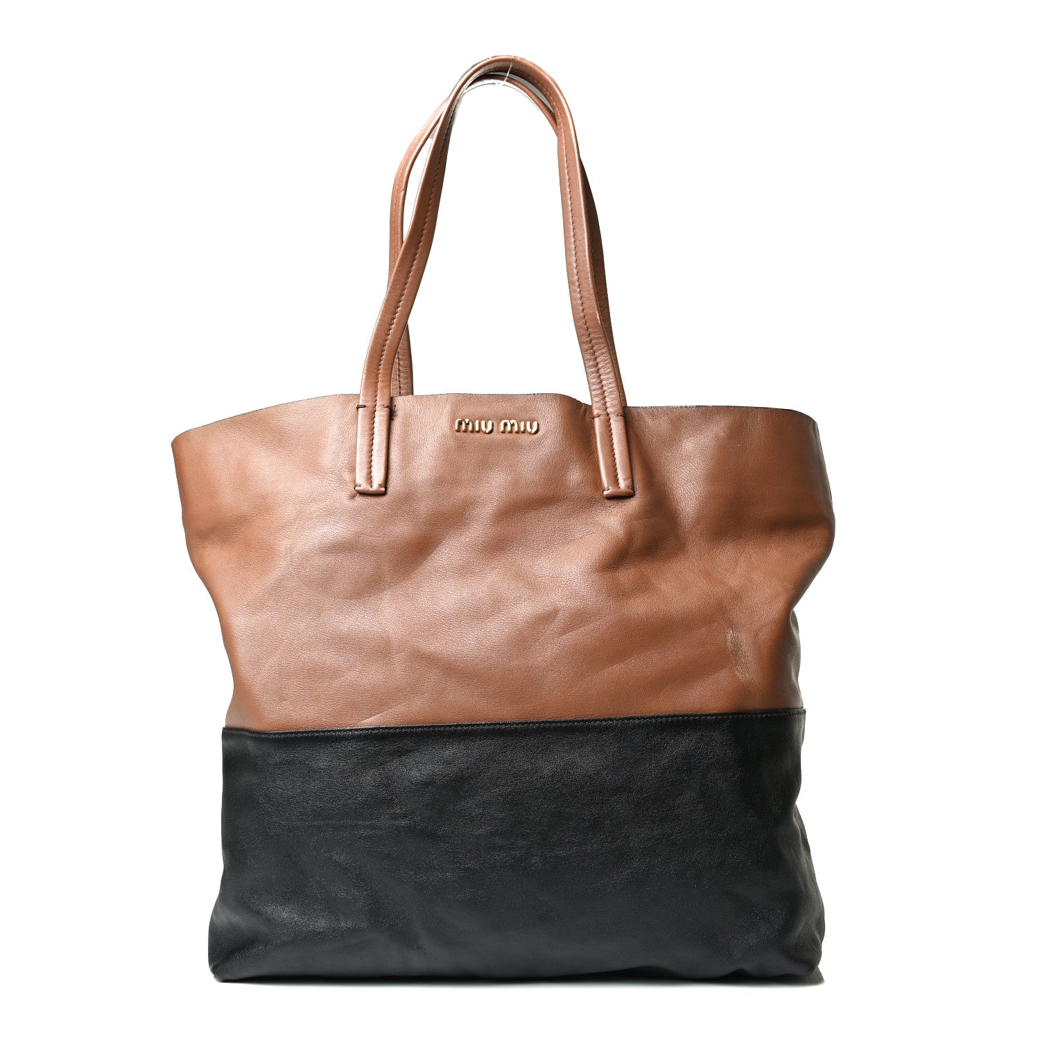 Miu Miu Vitello Soft Calf Tote Black Cannella 1 of 21