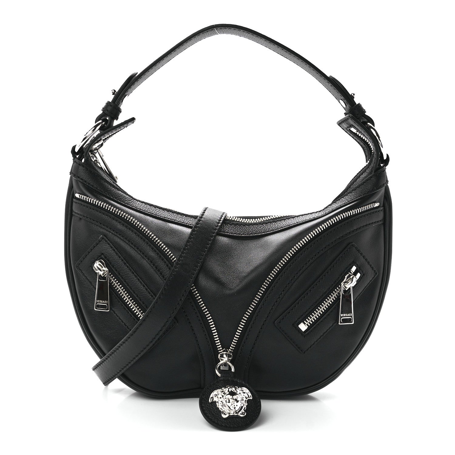 Versace Calfskin Small Repeat Zip Hobo Black 1 of 13