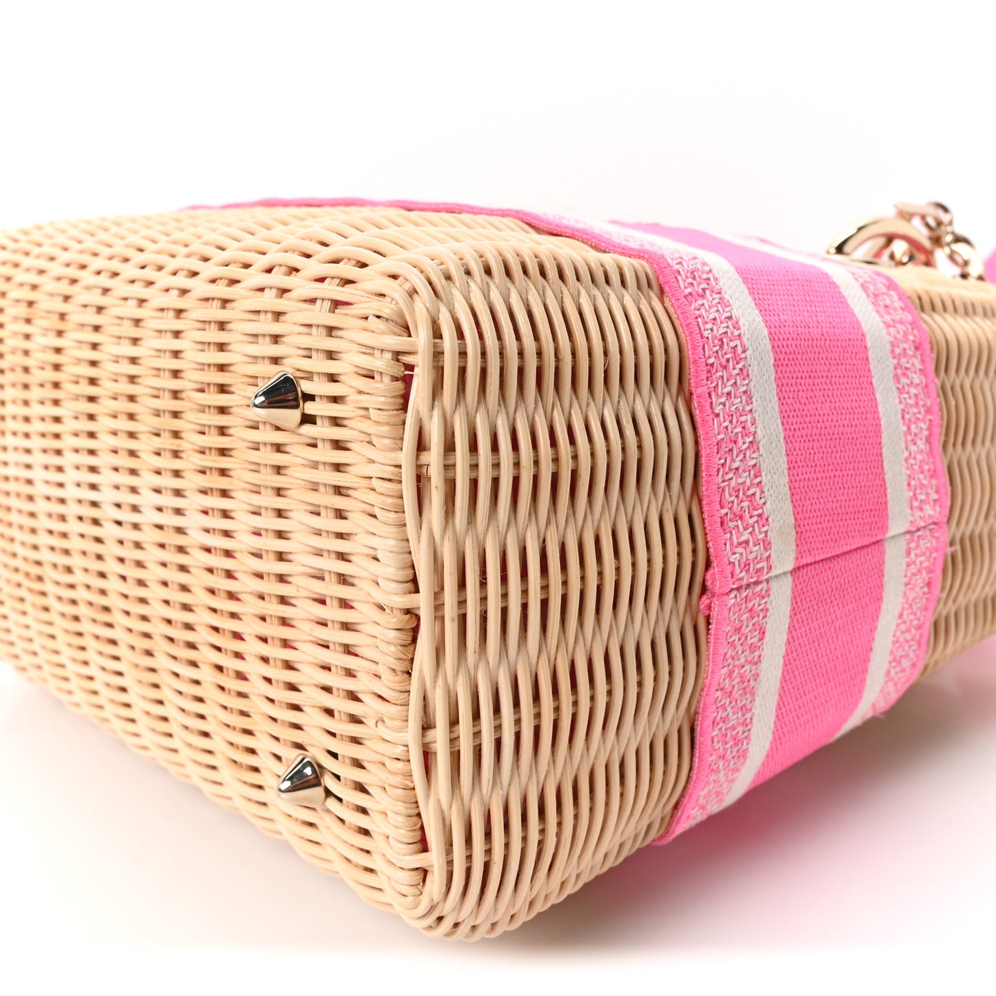 Wicker Oblique Medium Lady Dior Bag Fluorescent Pink