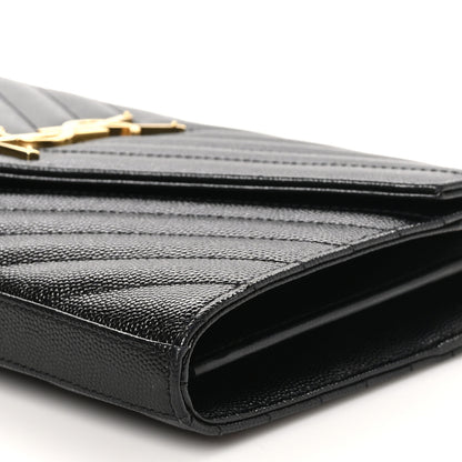 Saint Laurent Grain De Poudre Matelasse Chevron Monogram Chain Wallet Black 10 of 10
